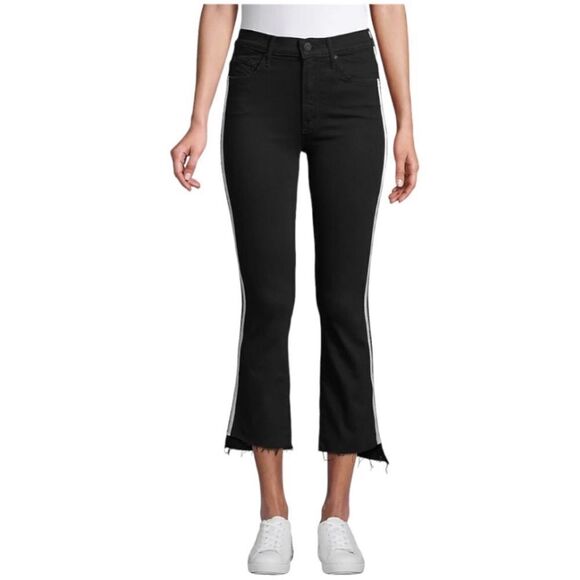 Mother Insider Crop Step Fray Guilty Racer Stripe Bootcut Jeans Women's Black 27 - Picture 1 of 12